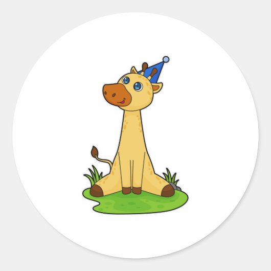 Giraffe met pet van de partij ronde sticker (Voorkant)