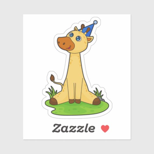 Giraffe met pet van de partij sticker (Vel)