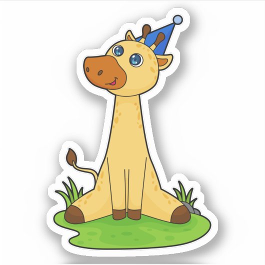 Giraffe met pet van de partij sticker (Voorkant)
