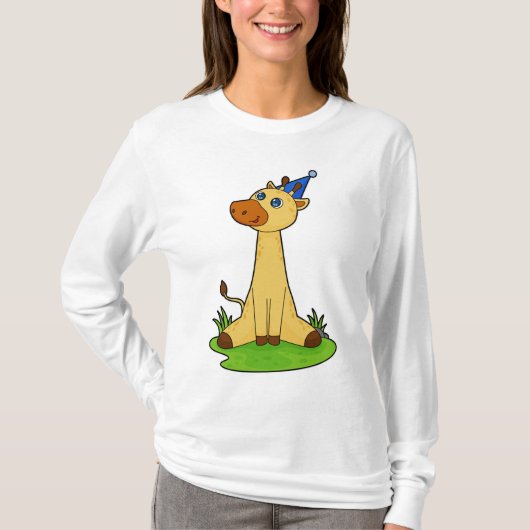 Giraffe met pet van de partij t-shirt (Voorkant)