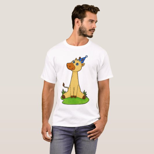 Giraffe met pet van de partij t-shirt (Voorkant volledig)