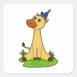Giraffe met pet van de partij vierkante sticker