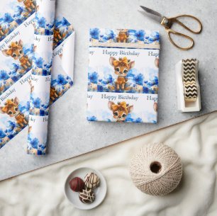 Giraffe met polka stip bow Happy Verjaardag Cadeaupapier