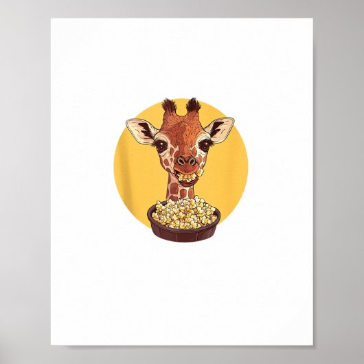 Giraffe Met Popcorn Cartoon Dier Humor  Poster (Voorkant)