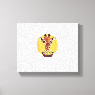 Giraffe Met Popcorn Cartoon Dieren Humor Canvas Afdruk