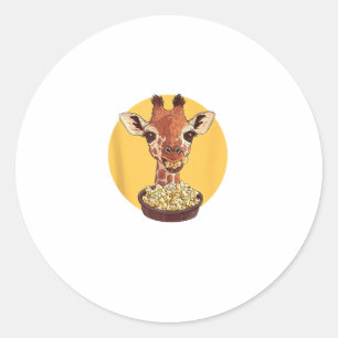 Giraffe met popcorn Cartoon dierlijke Humor Ronde Sticker