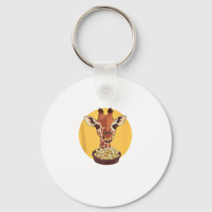 Giraffe met popcorn Cartoon dierlijke Humor Sleutelhanger