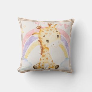 Giraffe met Rainbow Puffy Clouds Hearts Kussen