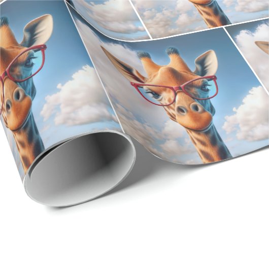 Giraffe met rode bril cadeaupapier (Rol Hoek)