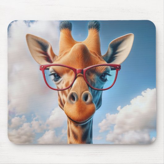 Giraffe met rode bril muismat (Voorkant)