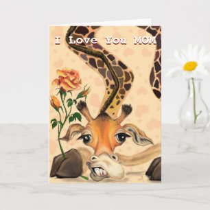 Giraffe met Roos Grappige Moederdag Kaart