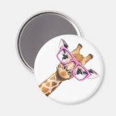 Giraffe met Roze Bril Cute Dierenmagneet Magneet (Voorkant / Achterkant)