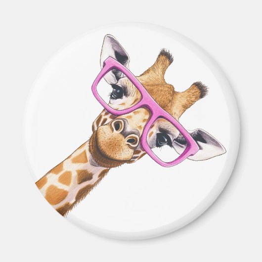 Giraffe met Roze Bril Cute Dierenmagneet Magneet (Voorkant)