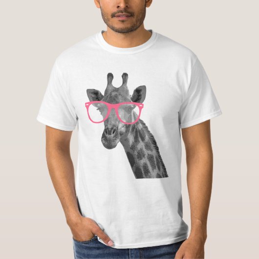 Giraffe met roze bril Cute Funny T-shirt (Voorkant)