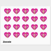 Giraffe met roze bril Donkerroze achtergrond Hart Sticker (Vel)