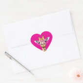 Giraffe met roze bril Donkerroze achtergrond Hart Sticker (Envelop)