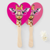 Giraffe met Roze Bril Favors (donkerroze bg) Handwaaier (Voorkant en achterkant)