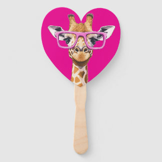 Giraffe met Roze Bril Favors (donkerroze bg) Handwaaier