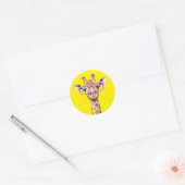 Giraffe met roze bril Geel Backgrad. Sticker (Envelop)
