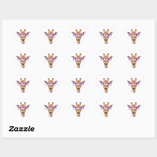 Giraffe met roze bril hart sticker (Vel)