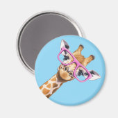 Giraffe met Roze Bril Knuffel Dier Magneet #2 (Voorkant / Achterkant)