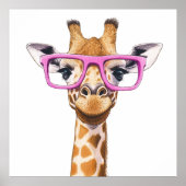 Giraffe met roze bril Poster (Voorkant)