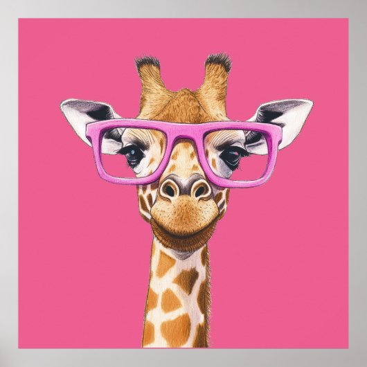 Giraffe met roze bril Poster (Voorkant)