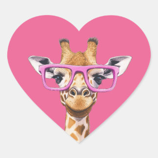 Giraffe met roze bril Roze achtergrond Hart Sticker