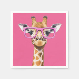 Giraffe met roze bril - Roze achtergrond Servet