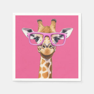 Giraffe met roze bril - Roze achtergrond Servet