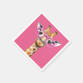 Giraffe met roze bril - Roze achtergrond Servet (Hoek)