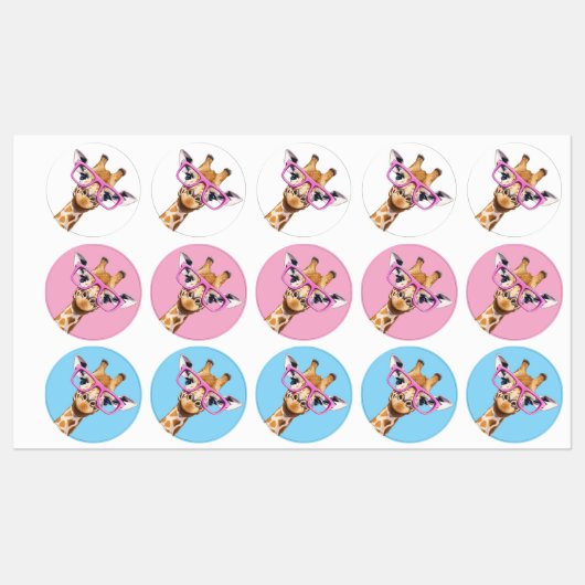 Giraffe met Roze Bril Sticker Set Schattig Dier (Vel)