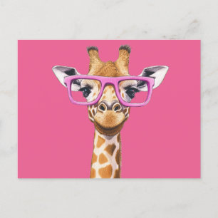 Giraffe met roze bril uitnodiging briefkaart