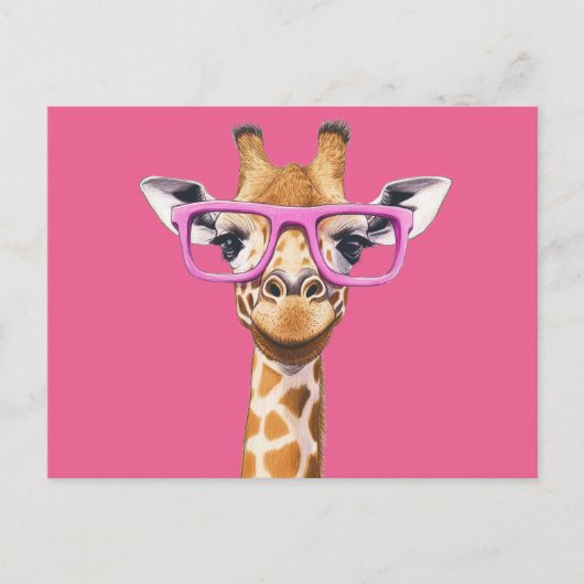 Giraffe met roze bril uitnodiging briefkaart (Voorkant)