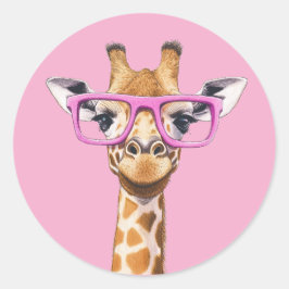 Giraffe met Roze Brillen Licht Roze BG Sticker