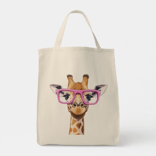 Giraffe met roze Canvas tas (Achterkant)