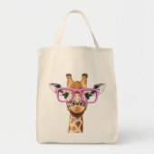 Giraffe met roze Canvas tas (Voorkant)