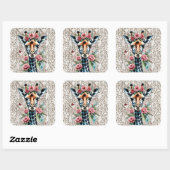 Giraffe met roze rozen en kant vierkante sticker (Vel)