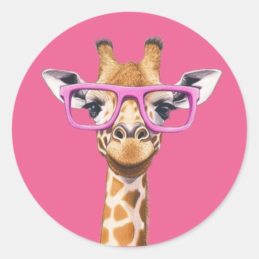 Giraffe met roze Sticker (Voorkant)