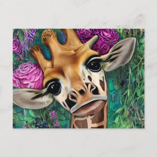 Giraffe met Rozen en Waterverf Briefkaart
