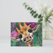 Giraffe met Rozen en Waterverf Briefkaart (Staand voorkant)
