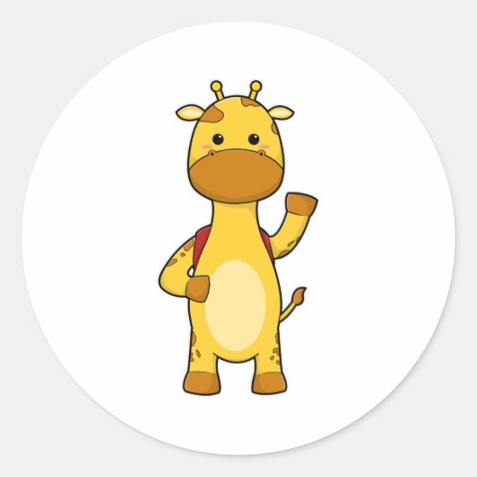 Giraffe met rugzak ronde sticker (Voorkant)