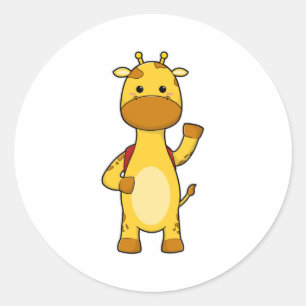 Giraffe met rugzak ronde sticker
