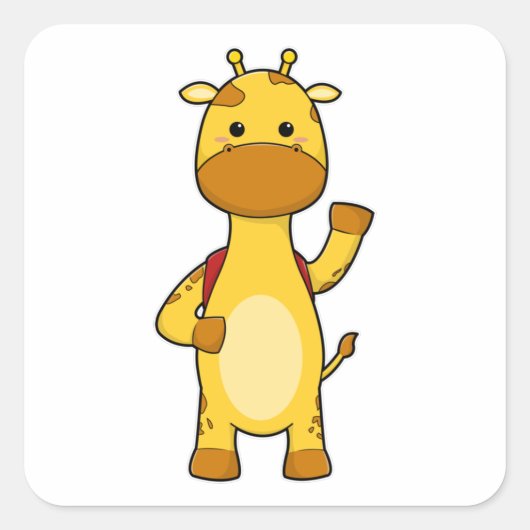 Giraffe met rugzak vierkante sticker (Voorkant)
