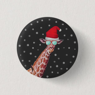 Giraffe met Santa Hat en zonnebril op zwart Ronde Button 3,2 Cm