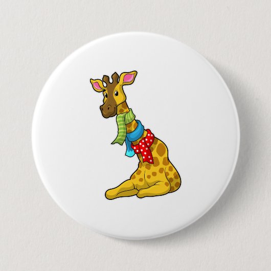 Giraffe met Scarf Ronde Button 7,6 Cm (Voorkant)