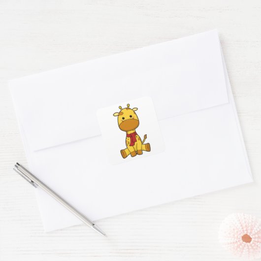 Giraffe met Scarf Vierkante Sticker (Envelop)