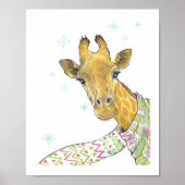 Giraffe met sjaal Schattigee winter Dierenkunst Kw Poster (Voorkant)