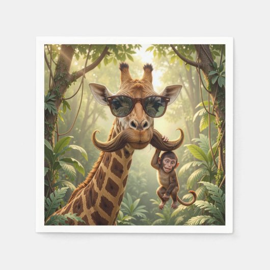 Giraffe Met Snorhaar en Aap Servet (Voorkant)