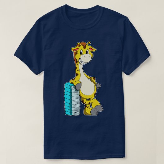 Giraffe met stapel boeken t-shirt (Design voorkant)